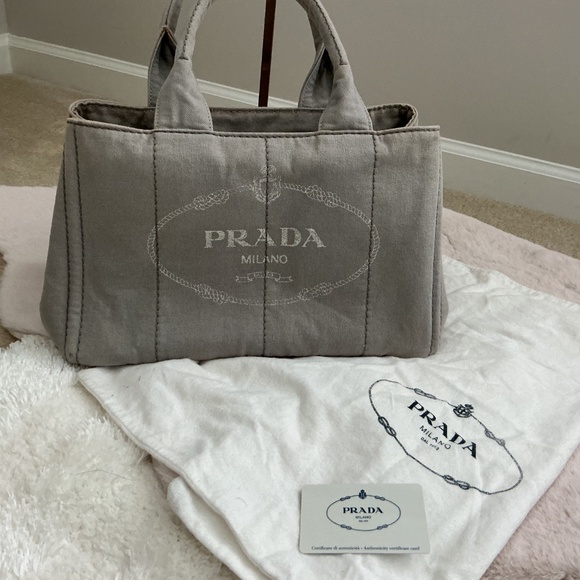 Prada Gray Denim Canapa Handbag - Picture 2 of 4